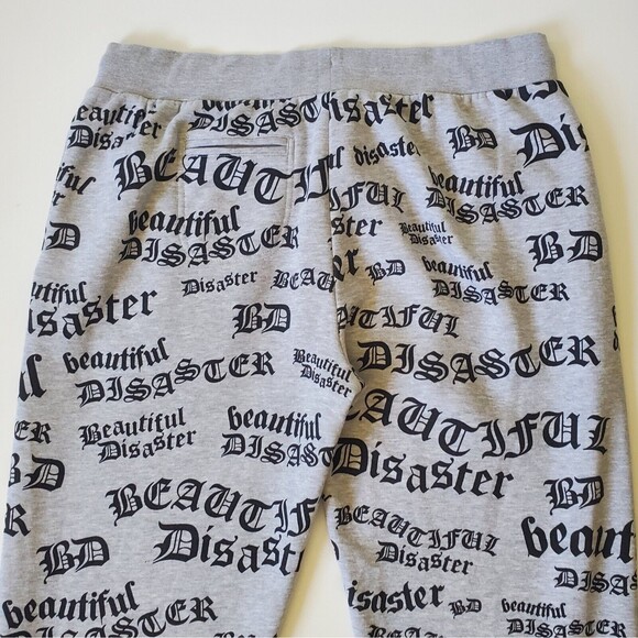 Beautiful Disaster Identity Sweatpants Heather Gray Logo Graphic Fleece Lined - Picture 6 of 16